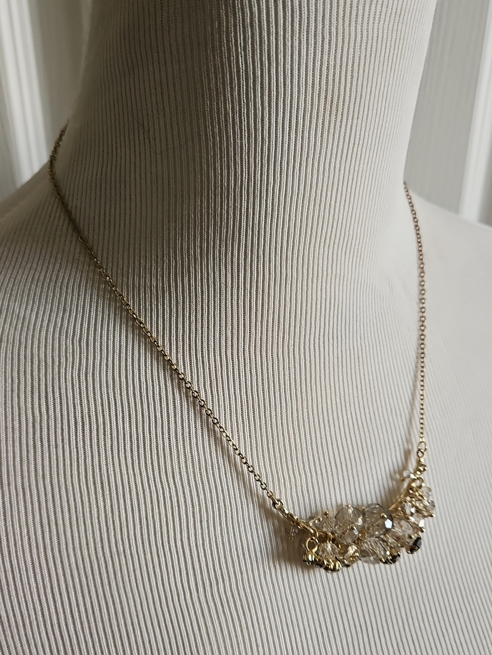 2 Necklace Set - Gold Crystal Cluster Necklace - Gold Crystal Teardrop